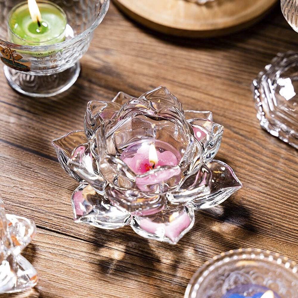 Amazon.co.jp: キャンドルホルダー ガラス 蓮の花 蓮花 クリア 蓮